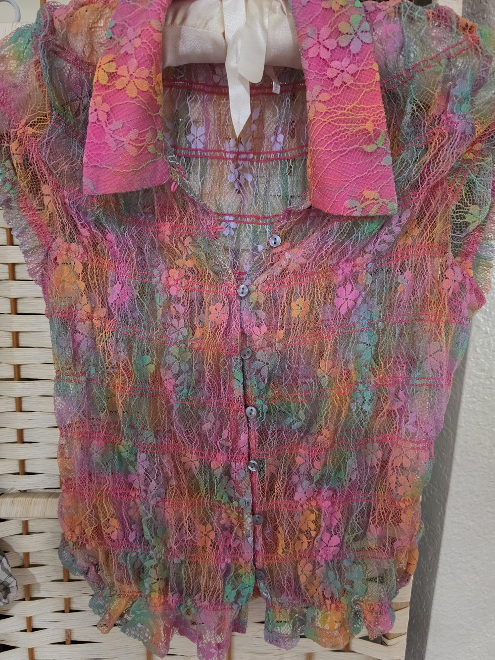 Free People, Sheer Floral Lace Button-Front Top